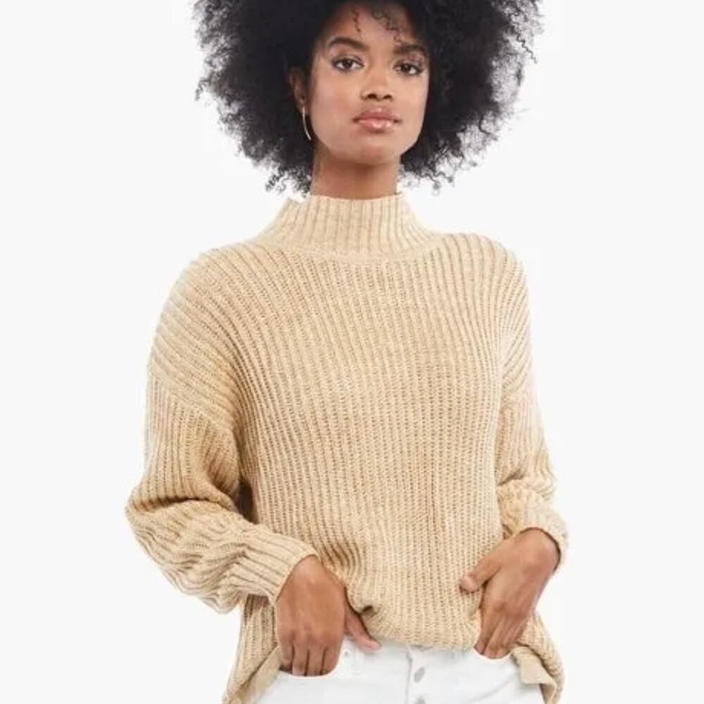 Able Rose Relaxed Sweater Tunic Mockneck Marled Organic Cotton Knit Small